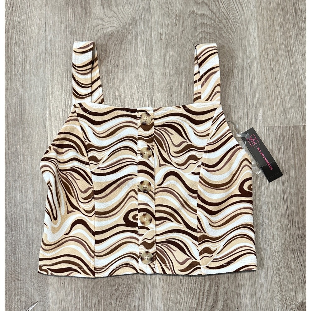 No Boundaries Crop Top Brown White Marble Design Pullover Sz M NWT